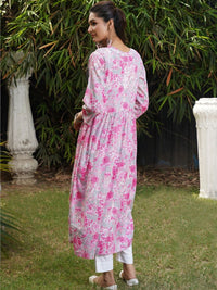 House of Chikankari Floral Print Fit & Flare Midi Dress
