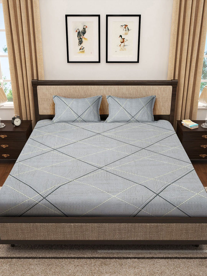 Myntra Elegant Homes Grey & Black Printed 300 TC Fitted King Bedsheet Set 2.5m x 2.25m