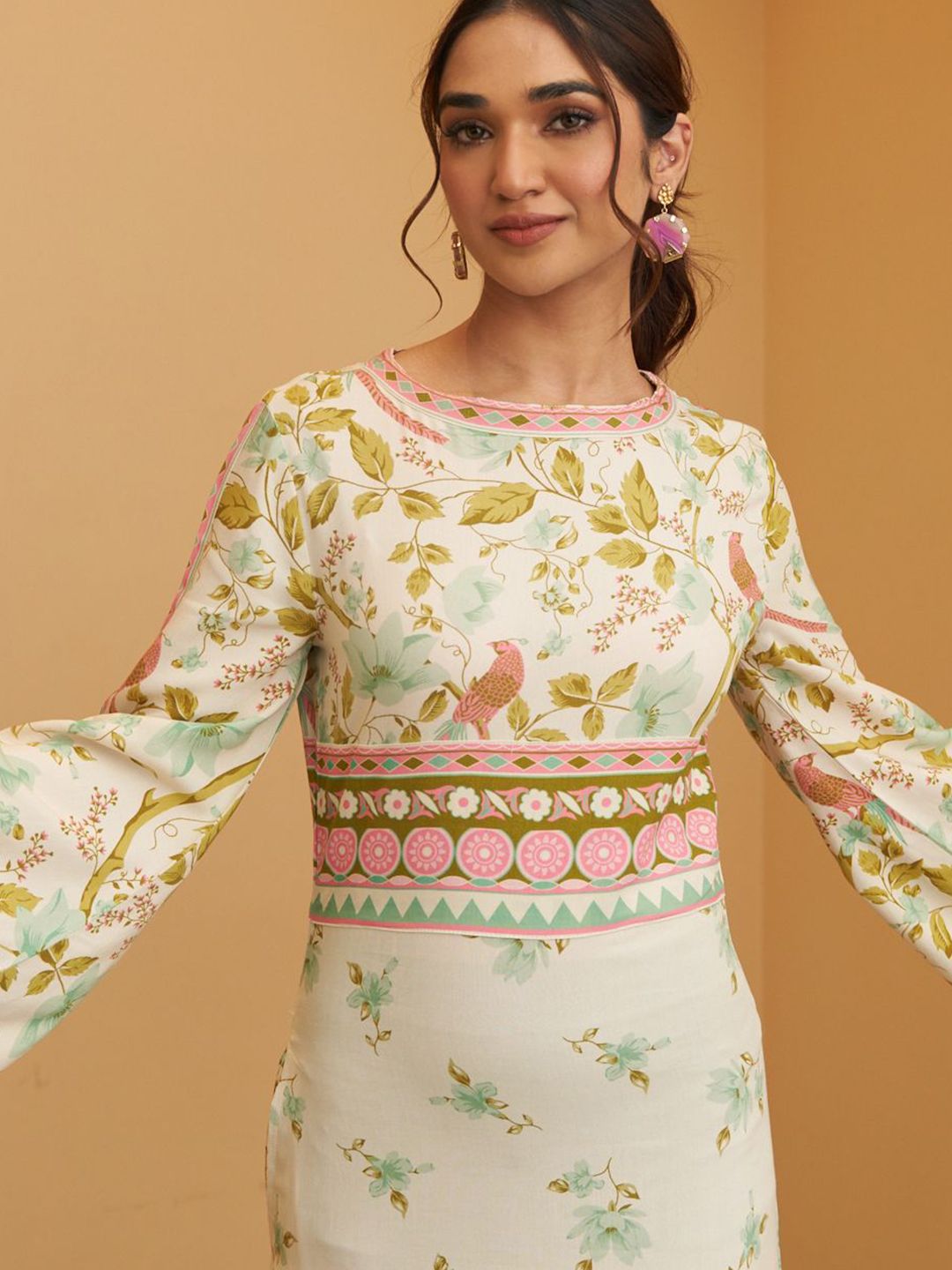 Rustorange Women Floral Print A-Line Midi Dress