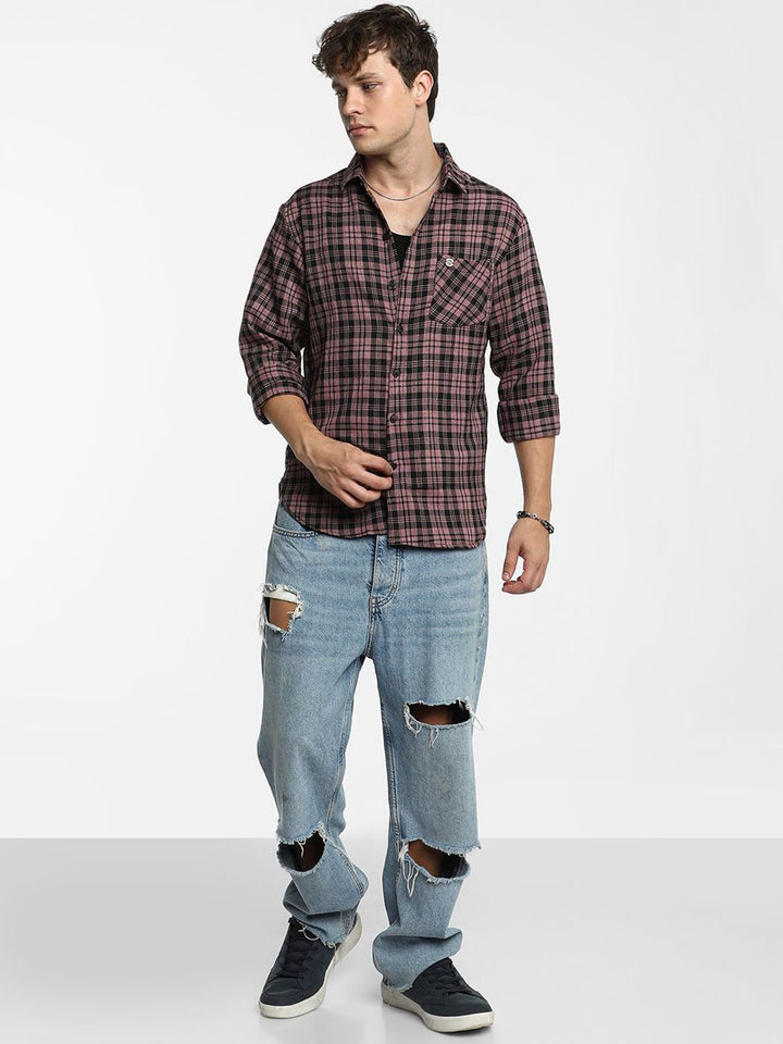 Campus Sutra Men Comfort Spread Collar Tartan Checked Polycotton Casual Shirt