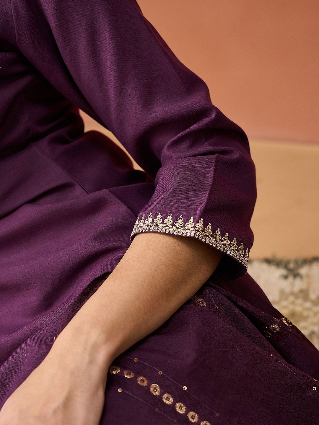 KALINI Ethnic Motifs Embroidered Straight Kurta With Trousers & Dupatta