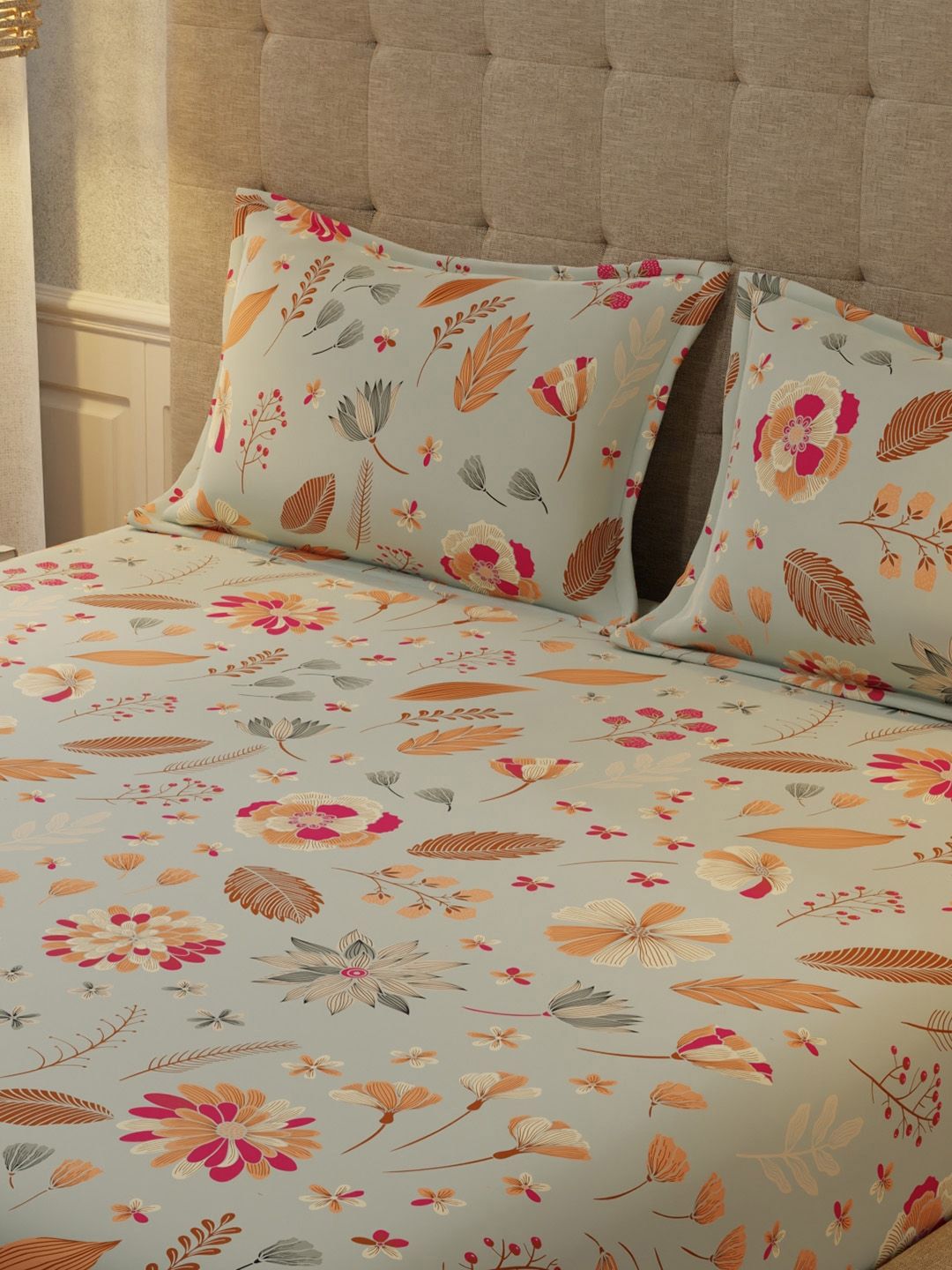 URBAN SPACE Florence Grey 200 TC Floral Queen Bedsheet