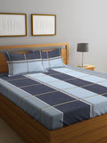 Myntra Elegant Homes Blue & Grey Checked Printed 300 TC King Bedsheet Set 2.50 x 2.20 m