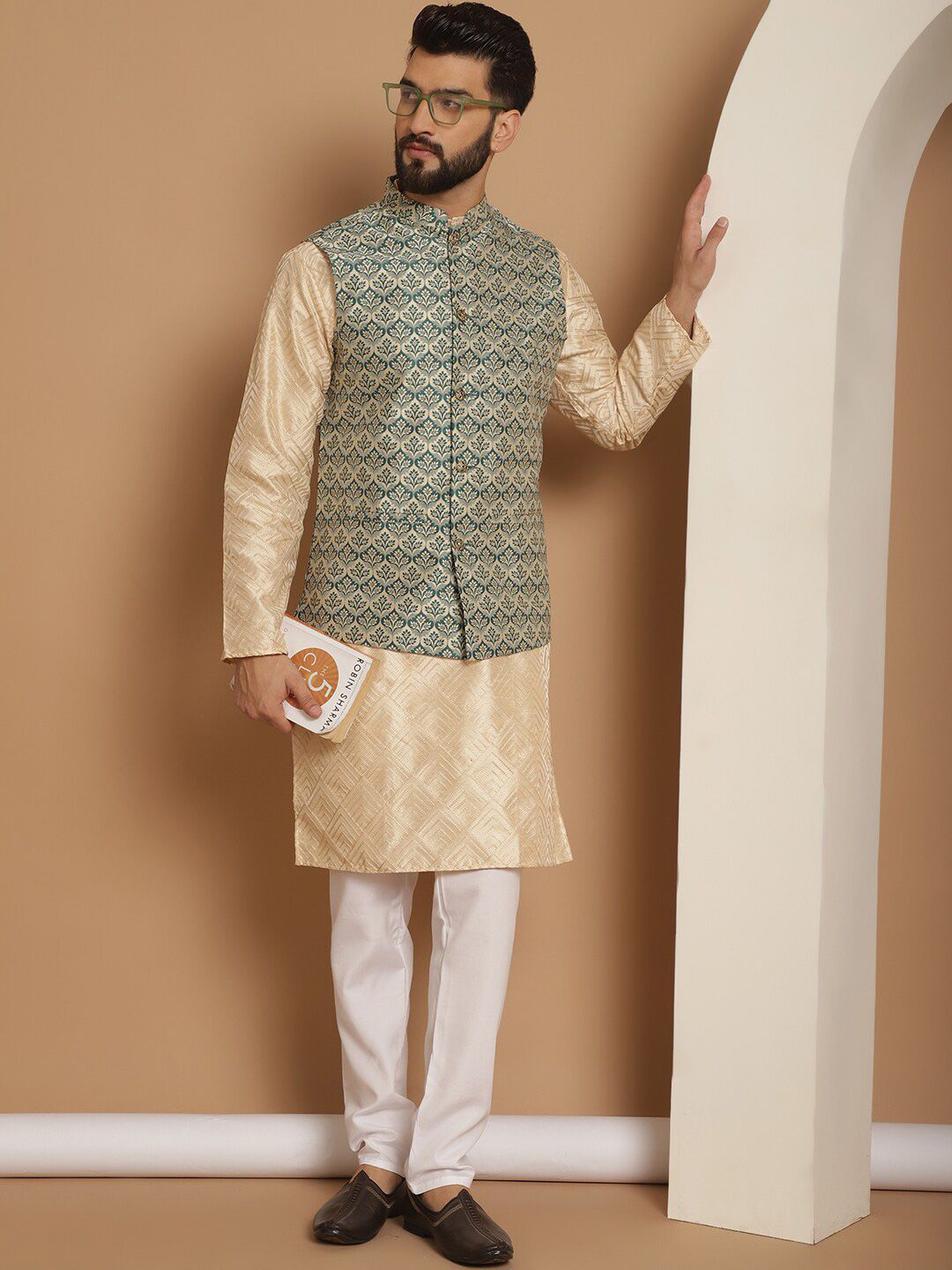 Anouk Embroidered Regular Kurta with Churidar With  NehruJacket