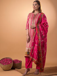 Mamicha Women Ethnic Motifs Printed Cotton Kurta with Trousers & Dupatta