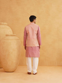 SOJANYA Floral Woven Design  Mandarin Collar Straight Kurta With Churidar & Nehru Jacket
