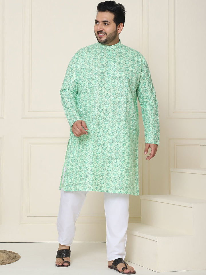 SOJANYA PLUS Ethnic Motifs Band Collar Straight Kurta With Pyjamas