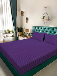 Myntra Elegant Homes Purple & White Striped 300 TC King Bedsheet with 2 Pillow Covers