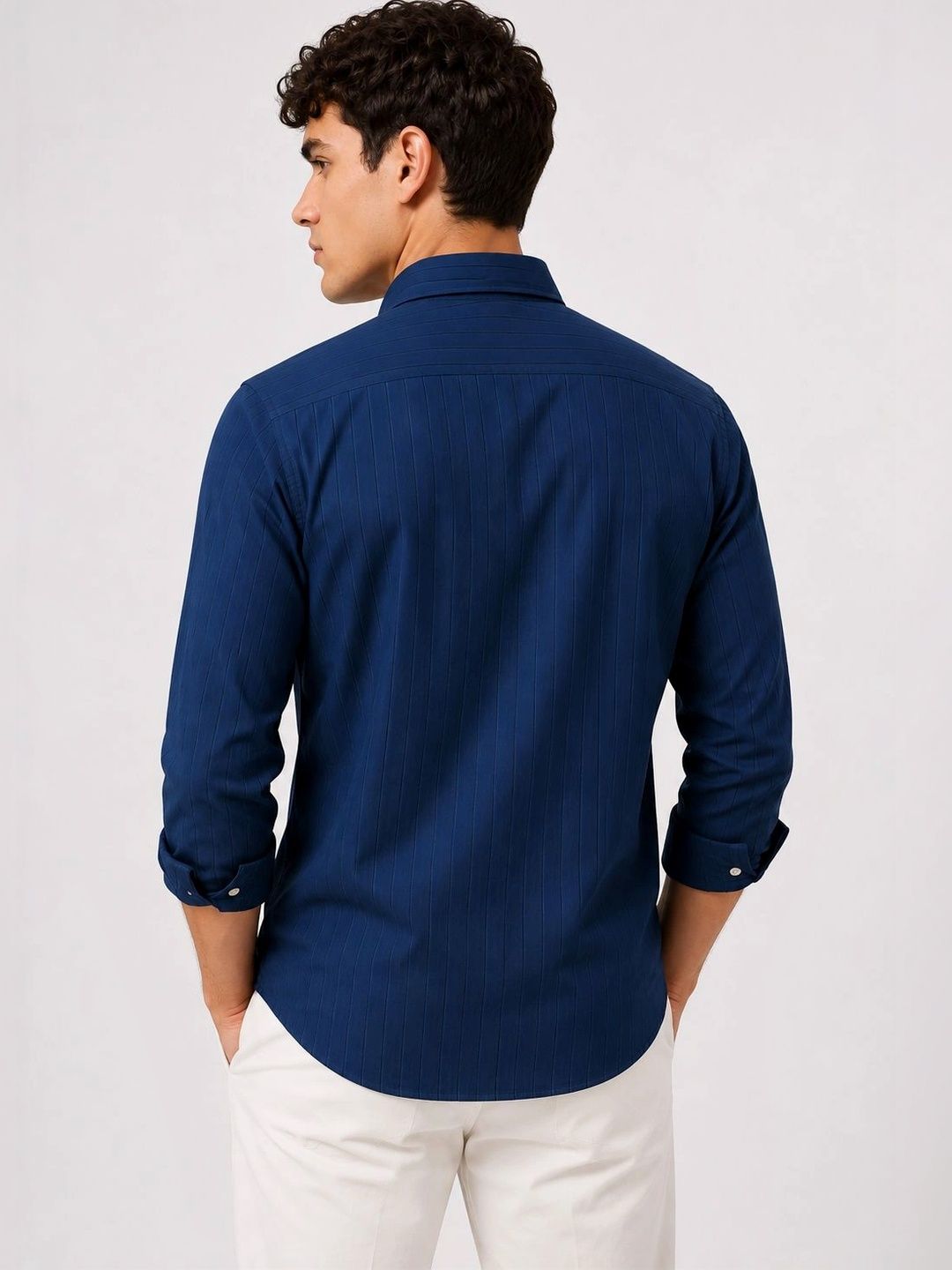 ADRO Men Navy Blue Striped Regular Fit Casual Cotton Shirt
