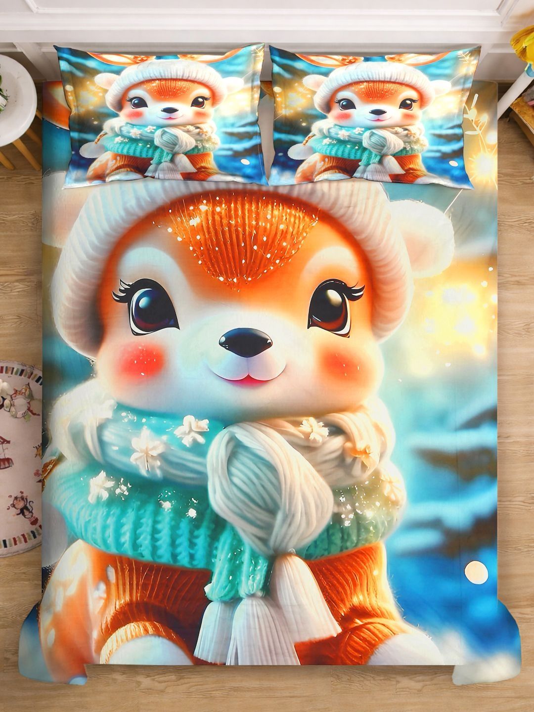 KLOTTHE Multi Cartoon Characters  Printed 400 TC King Superfine Bedsheets
