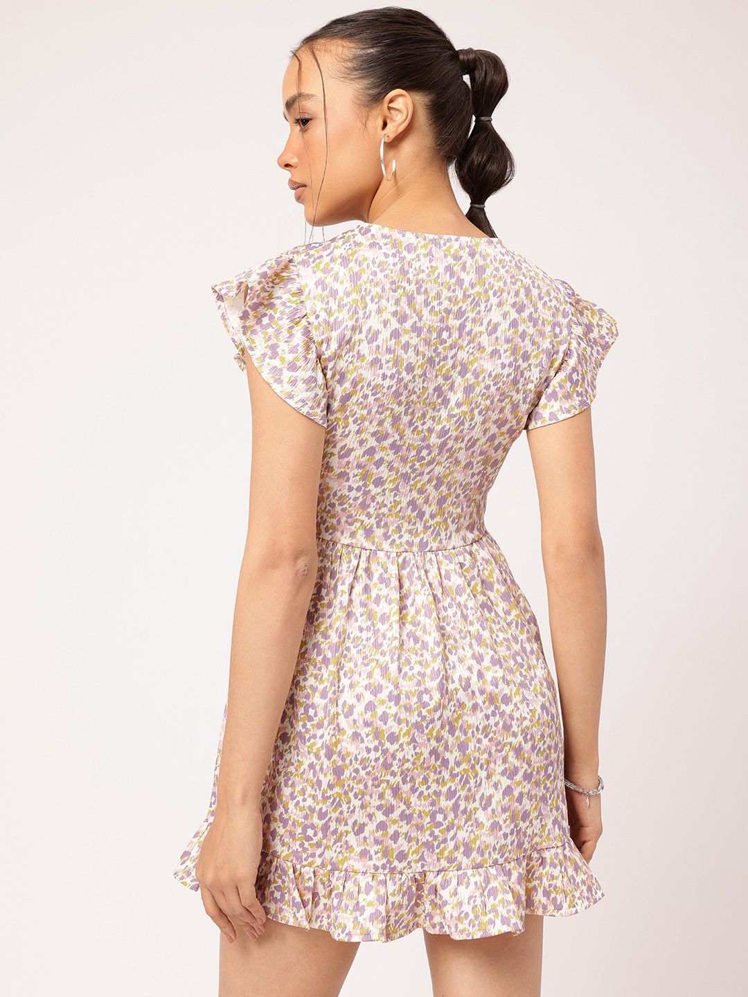 DressBerry Minimalist Muse Smocked Flutter Sleeves Printed Mini A-Line Dress