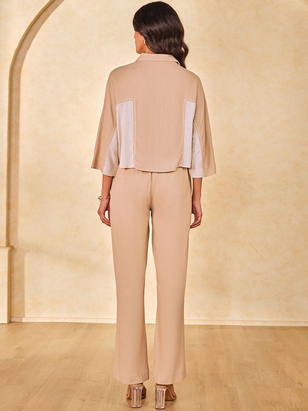 AND Colourblocked Shirt Collar Three-Quarter Sleeves Shirt With Trouser