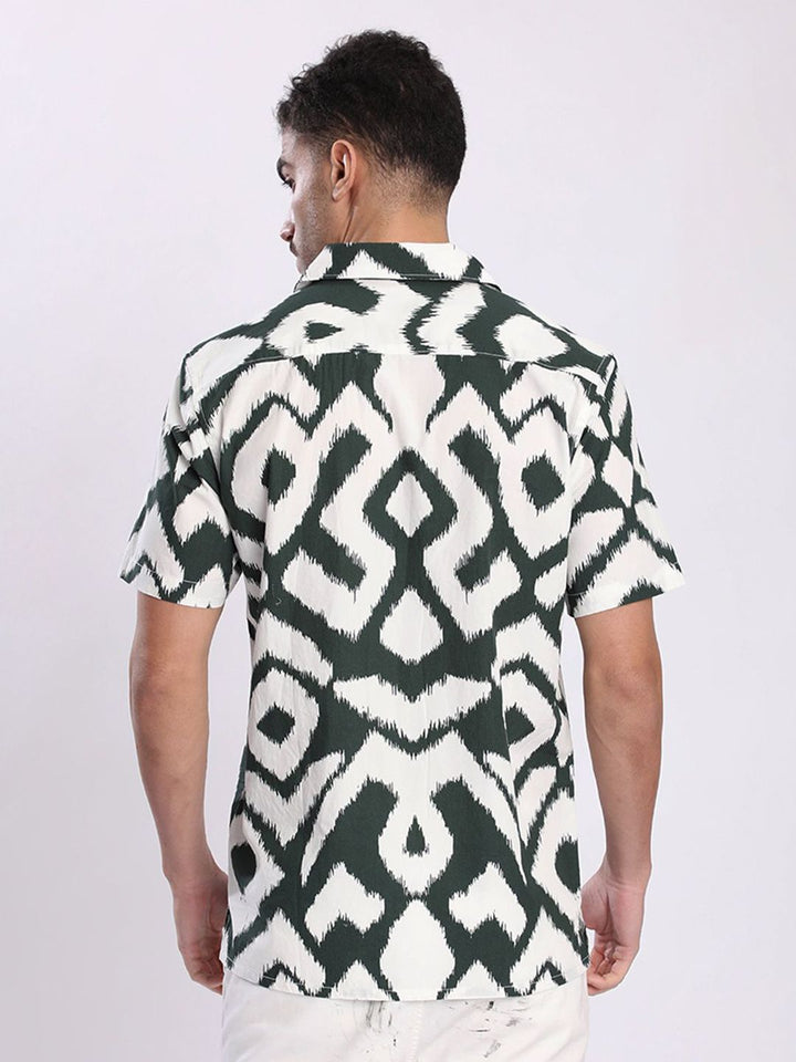 Bene Kleed Men Geometric Printed Cuban Collar Cotton Casual Shirt