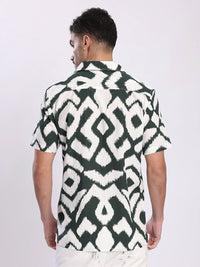 Bene Kleed Men Geometric Printed Cuban Collar Cotton Casual Shirt