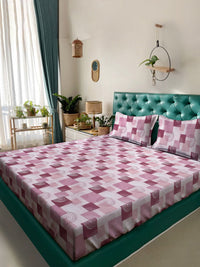 Myntra Elegant Homes Pink Printed Fitted 400TC Cotton King Bedsheet & 2 Pillow Cover