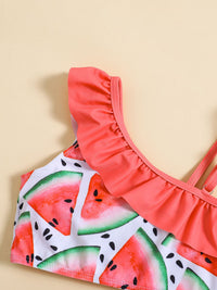 YK Girls Watermelon Printed One Shoulder Swim Bikini Set