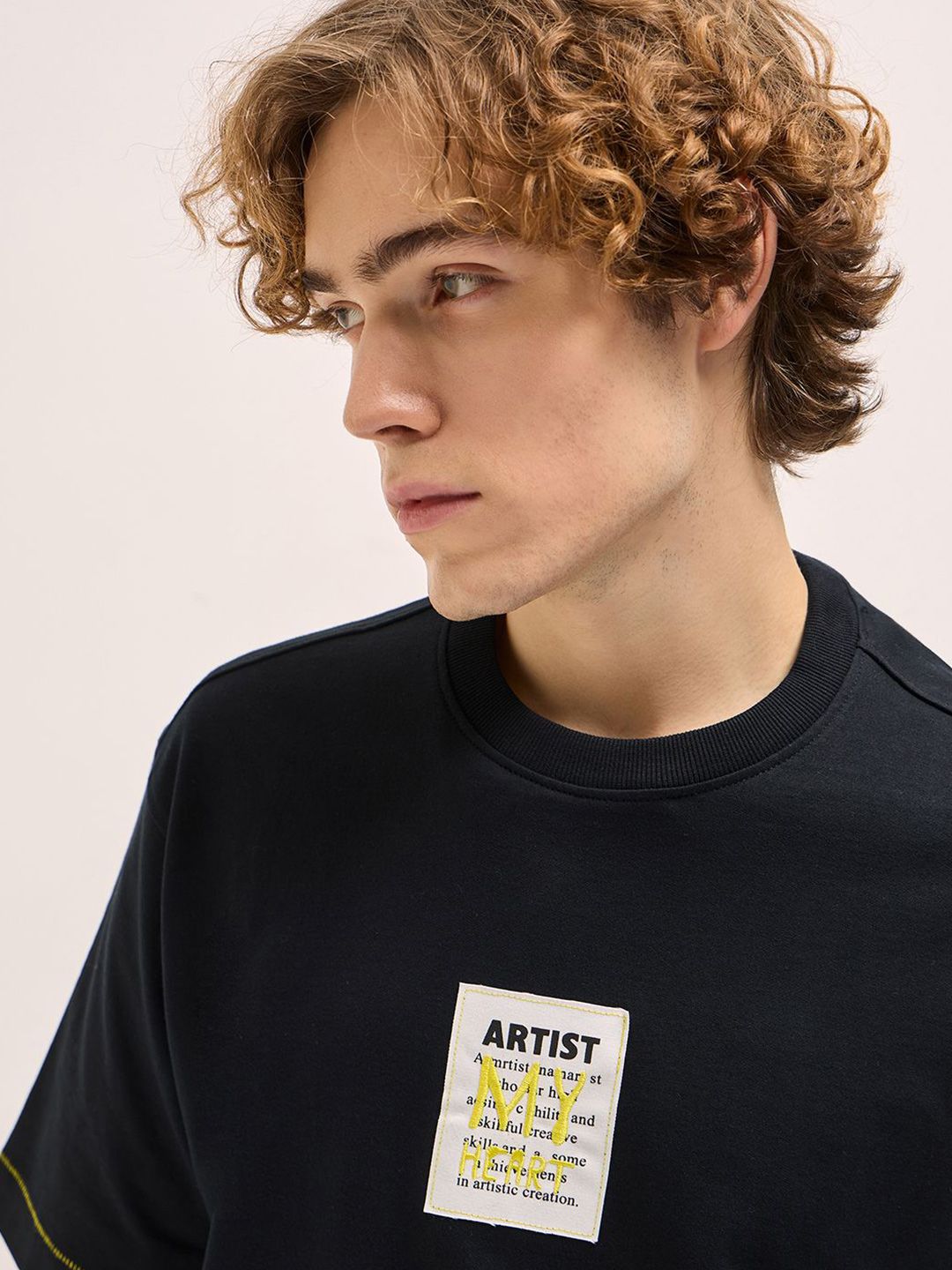 THE BEAR HOUSE Men Oversized Fit Typography Back Printed Pure Cotton T-shirt