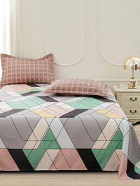 Story@home Green Geometric Printed 240 TC Satin Finish Queen Bedsheet Set