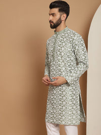 Anouk Men Green Ethnic Motifs Printed Thread Work Kurta