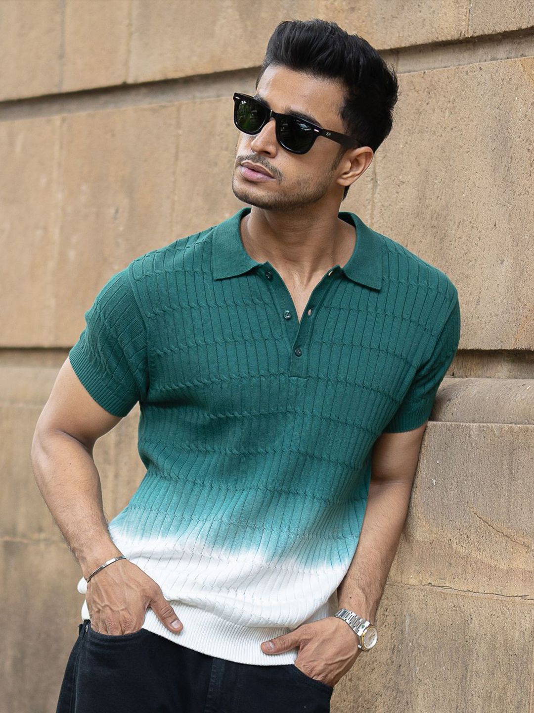 Powerlook Men Dyed Polo Collar Cotton T-shirt