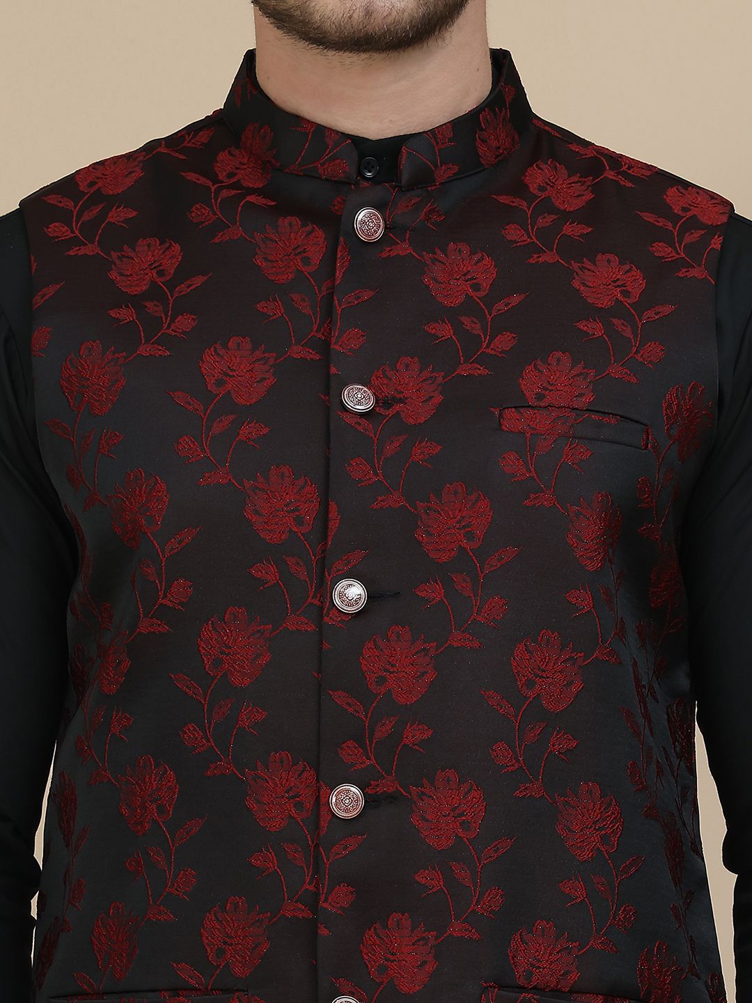 Jompers Embossed Woven Design Nehru Jacket