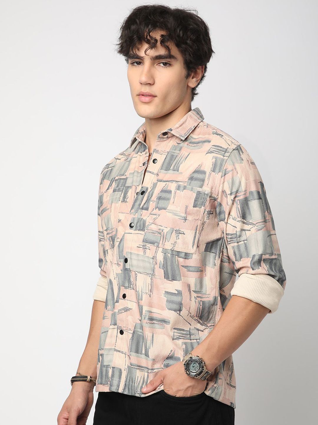 VASTRADO Men Classic Spread Collar Abstract Printed Cotton Slim Fit Casual Shirt