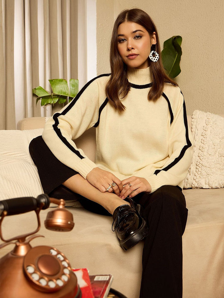 Berrylush Women Ribbed High Neck Pullover