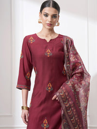 Vishudh Women Ethnic Motifs Embroidered Regular Thread Work Kurta with Trousers & With Dupatta