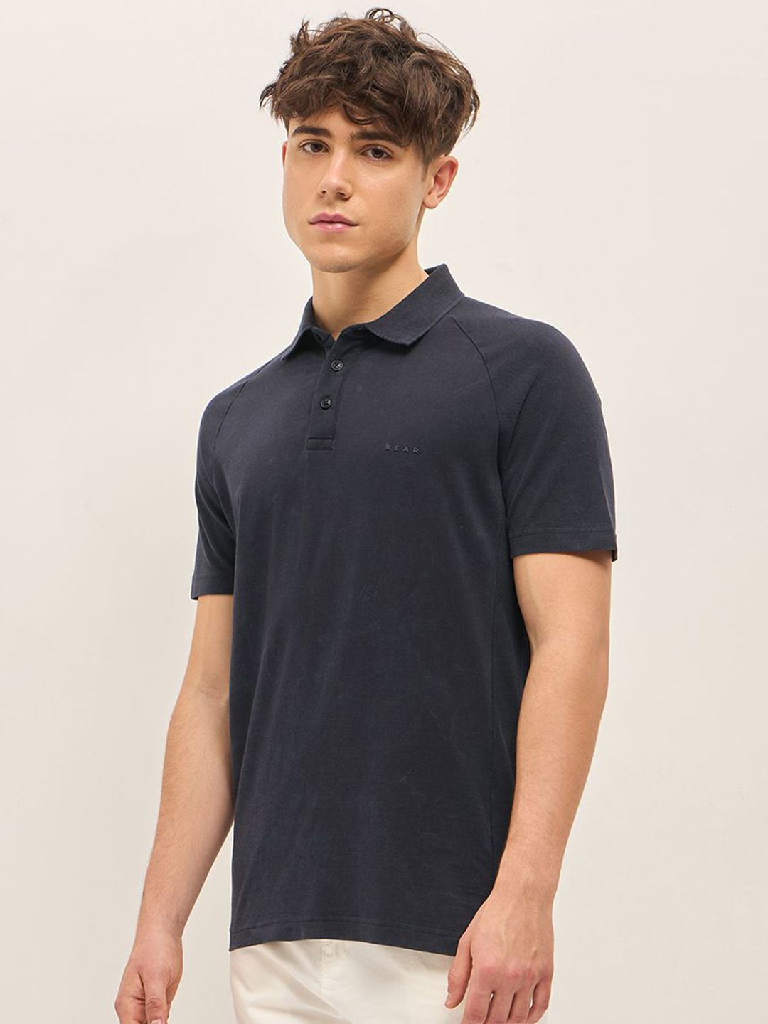 THE BEAR HOUSE Men Solid Polo Collar Cotton T-shirt