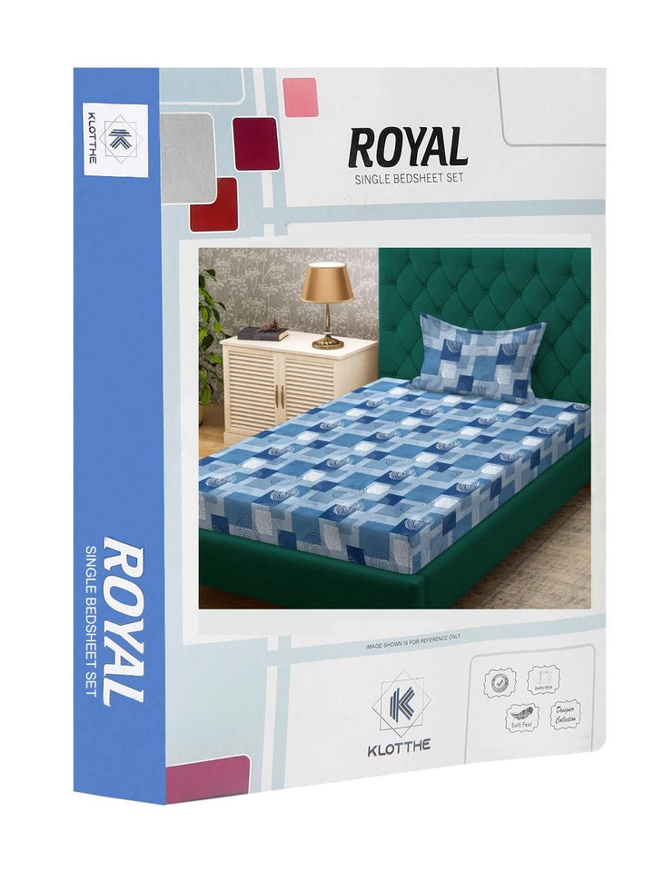 KLOTTHE Blue Geometric Cotton Single Bedsheets