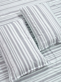 Aura Grey & Off White Striped 300 TC Fitted King Bedsheet Set 2.5 x 2.25 m