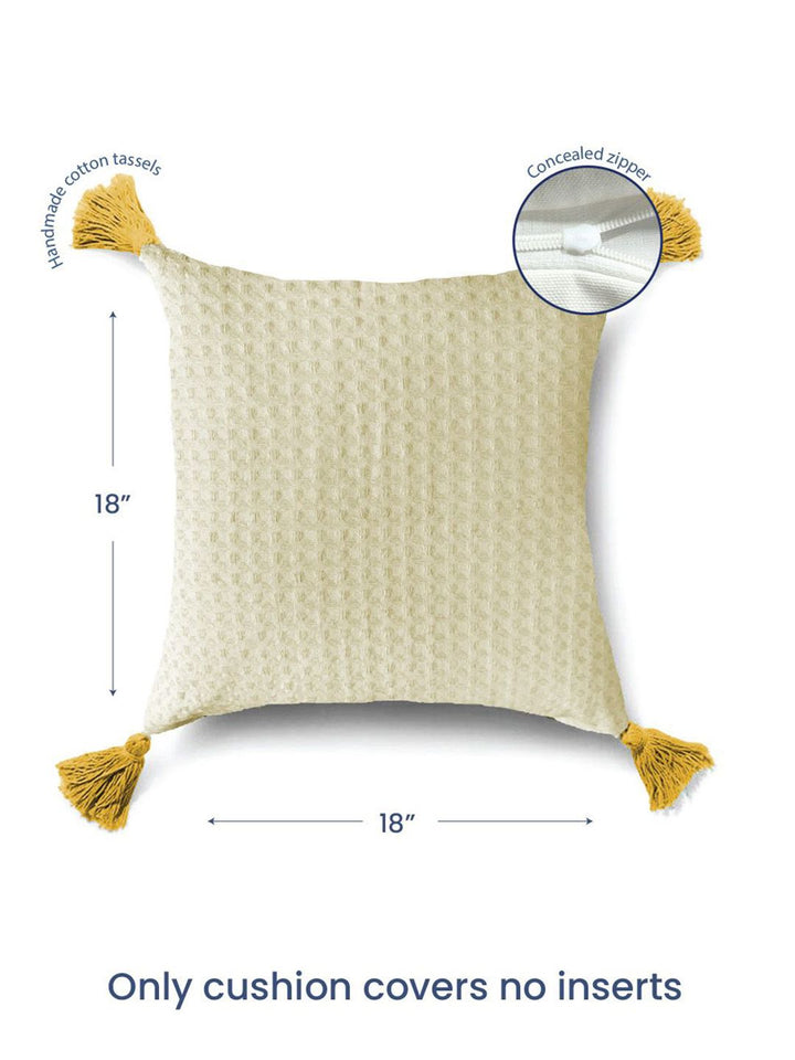 URBAN SPACE Beige 2 Pieces Checked Pure Cotton Square Cushion Covers