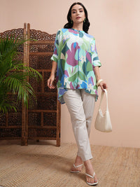 Vishudh Women Floral Printed Mandarin Collar Top