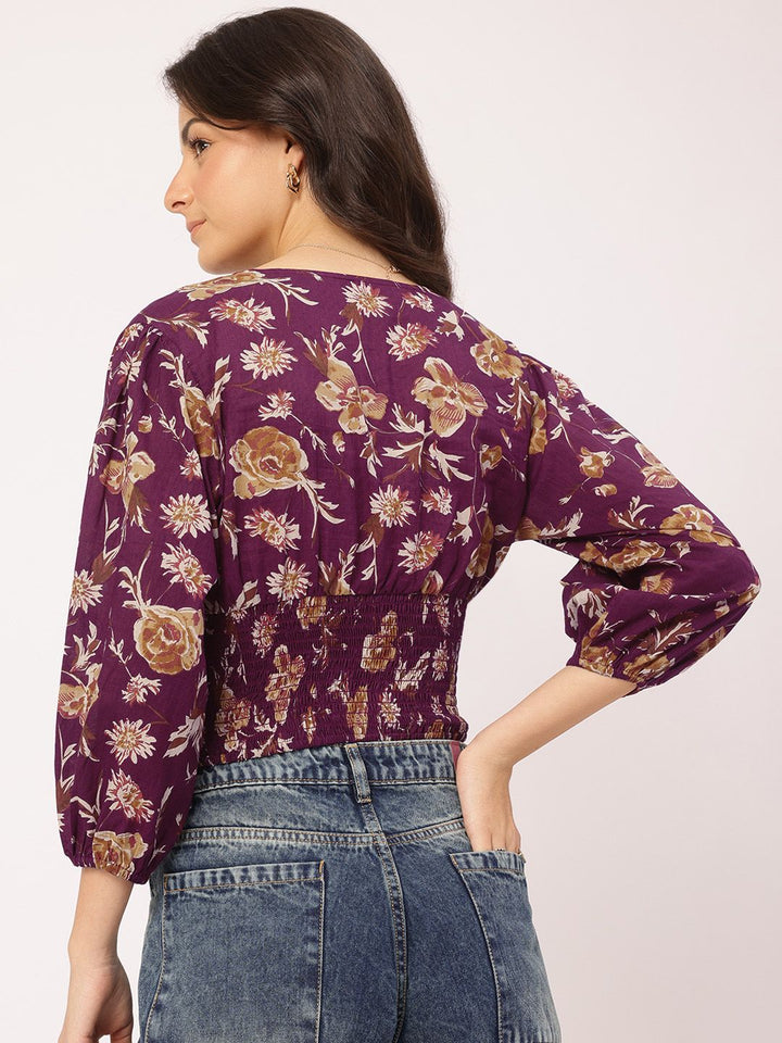 DressBerry Delicate Florals Wrap-Style Blouson Crop Top