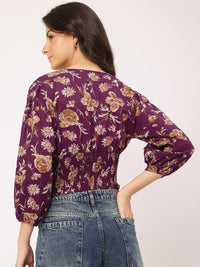 DressBerry Delicate Florals Wrap-Style Blouson Crop Top