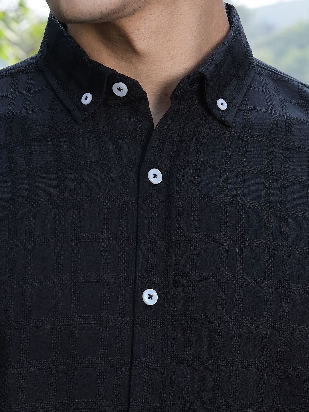 Thomas Scott Men Premium Slim Fit Button-Down Collar Textured Casual Shirt