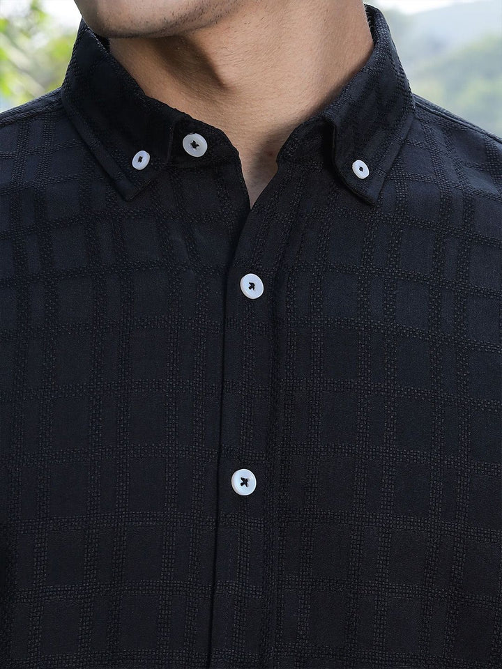Thomas Scott Men Premium Slim Fit Button-Down Collar Textured Casual Shirt