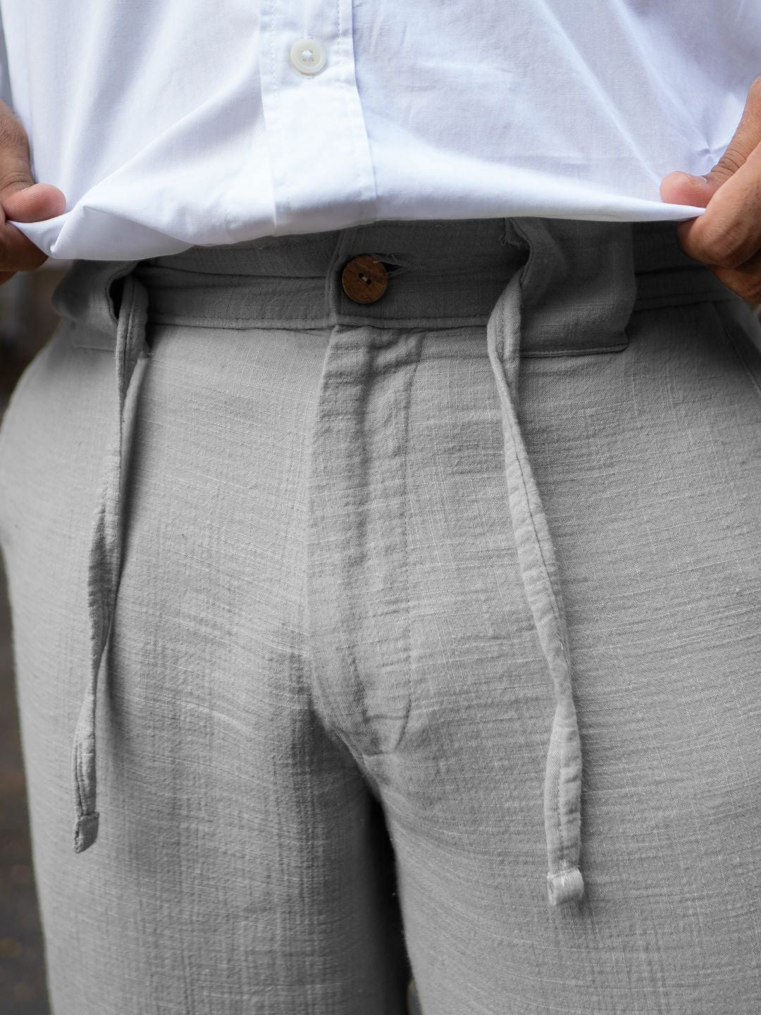 Powerlook Men Grey Regular Fit Crinkled Cotton Trousers