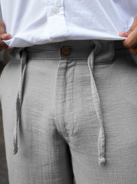 Powerlook Men Grey Regular Fit Crinkled Cotton Trousers