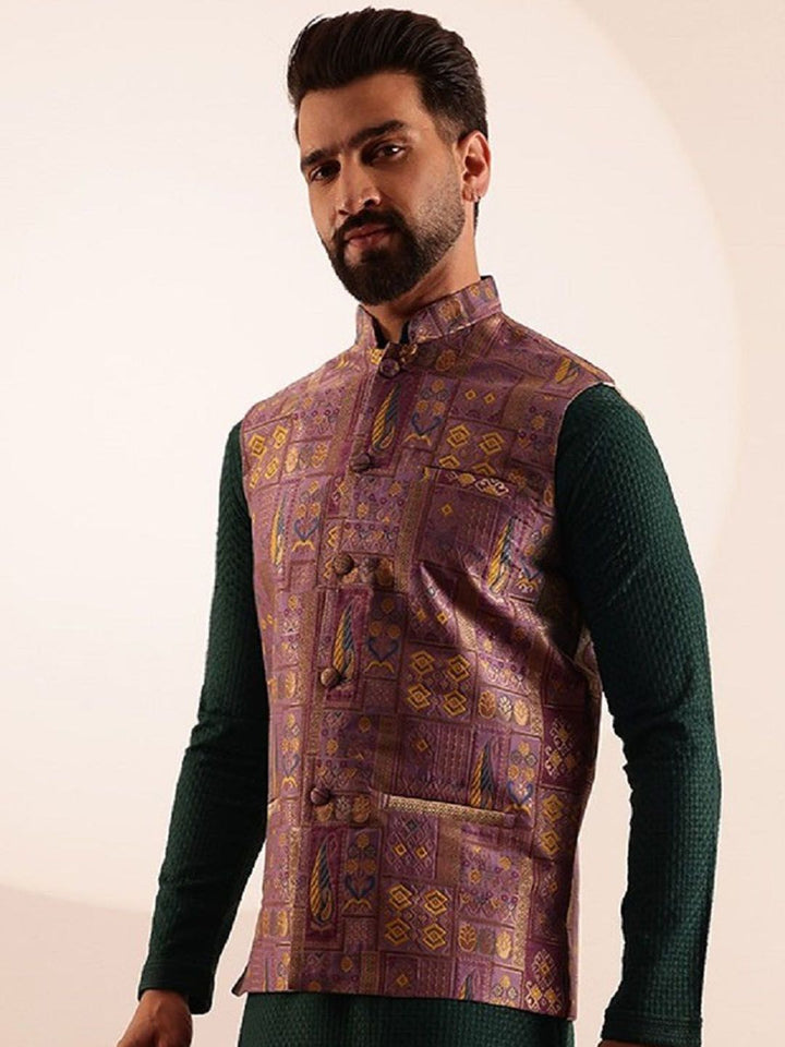 SOJANYA Jaket Nehru Brocade Rekaan Geometrik