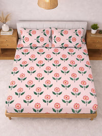 KLOTTHE Pink Floral Printed 300 TC King Bedsheets