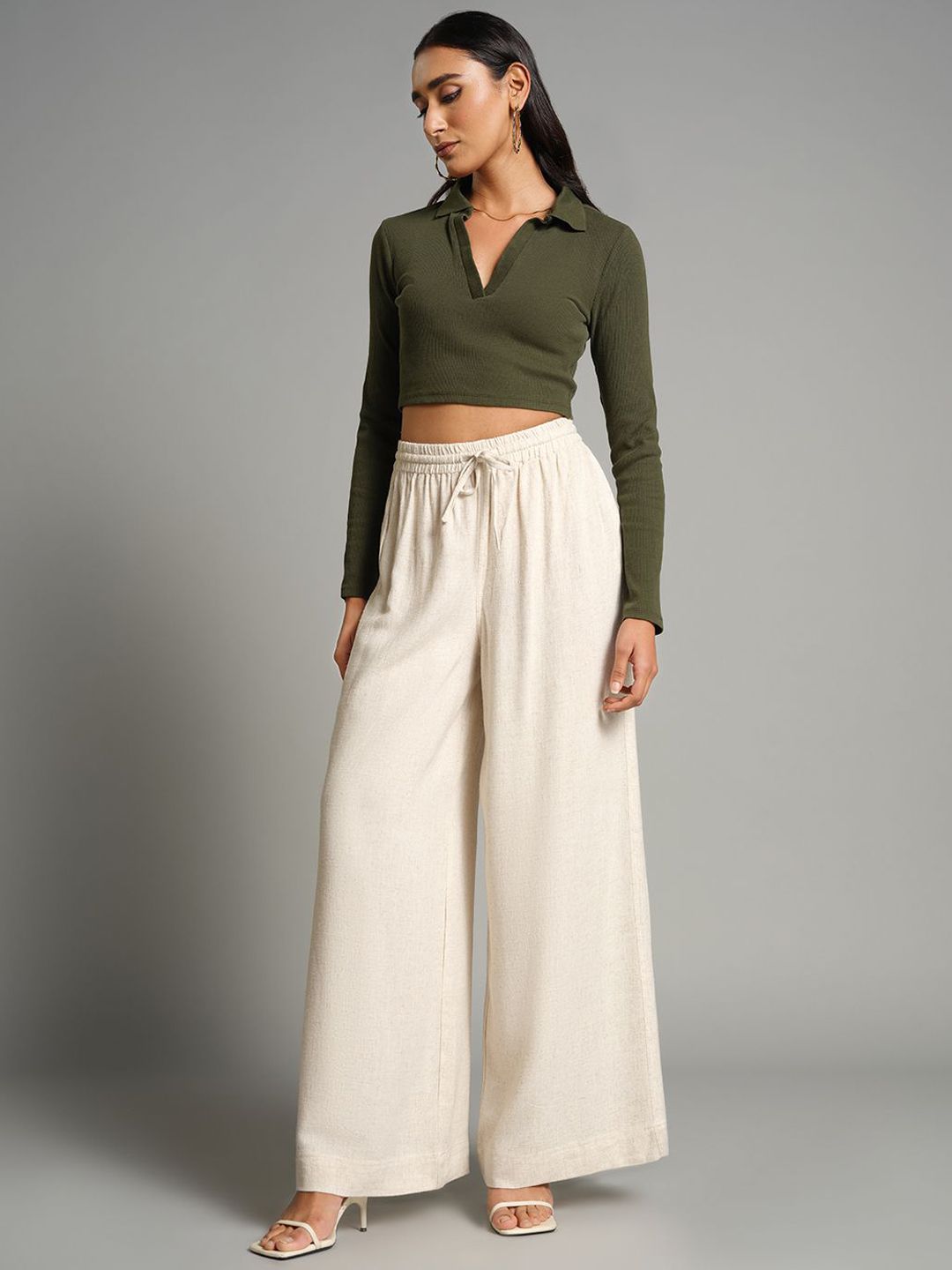 AND Women Solid High-Rise Culottes Trousers