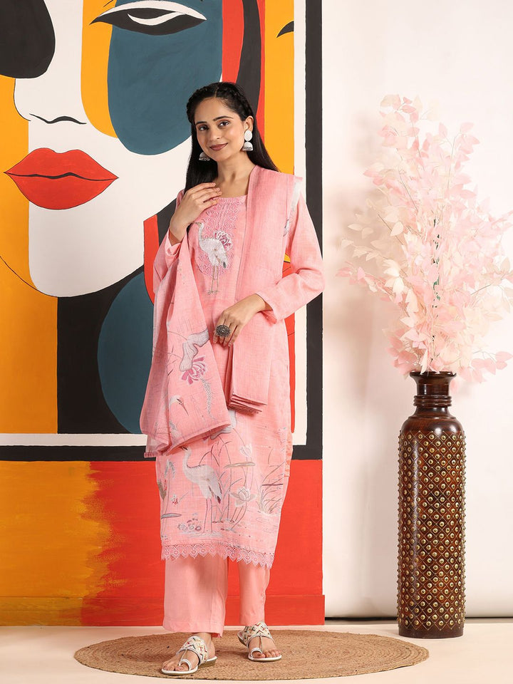 Mamicha Women Ethnic Motifs Printed Regular Thread Work Pure Cotton Kurta with Palazzos & With Dupatta