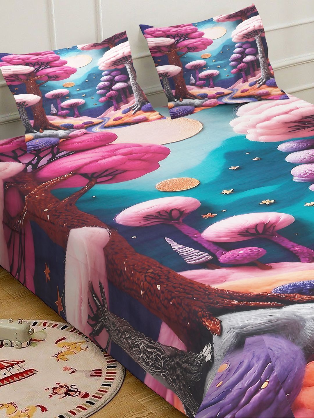 KLOTTHE Purple Floral Printed 400 TC King Superfine Bedsheets