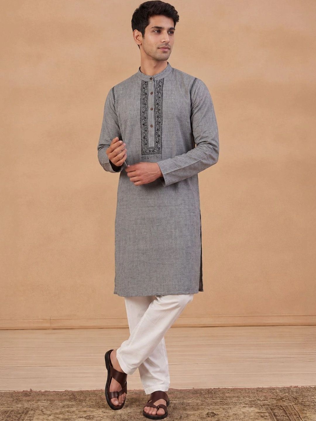Kurta Kerja Benang Sulam Lelaki Rumah Chikankari