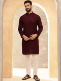 Anouk Burgundy Geometric Embroidered Sequence Mandarin Collar Straight Kurta