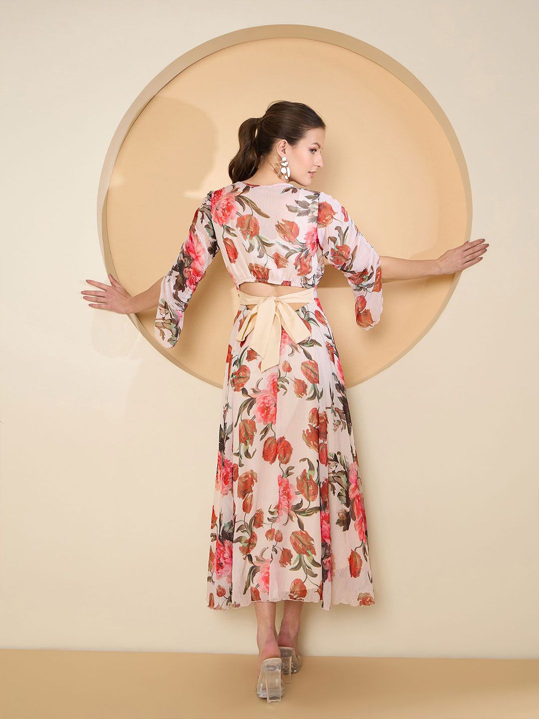 Antheaa Floral Print Chiffon Fit & Flare Midi Dress