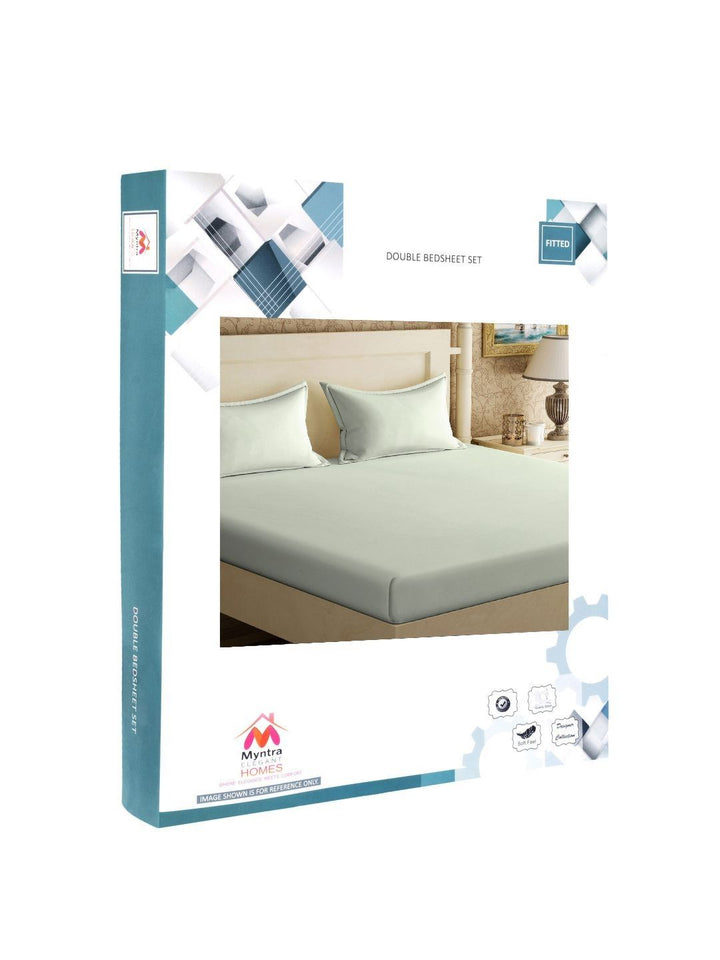 Myntra Elegant Homes Green 300 TC King Bedsheet with 2 Pillow Covers