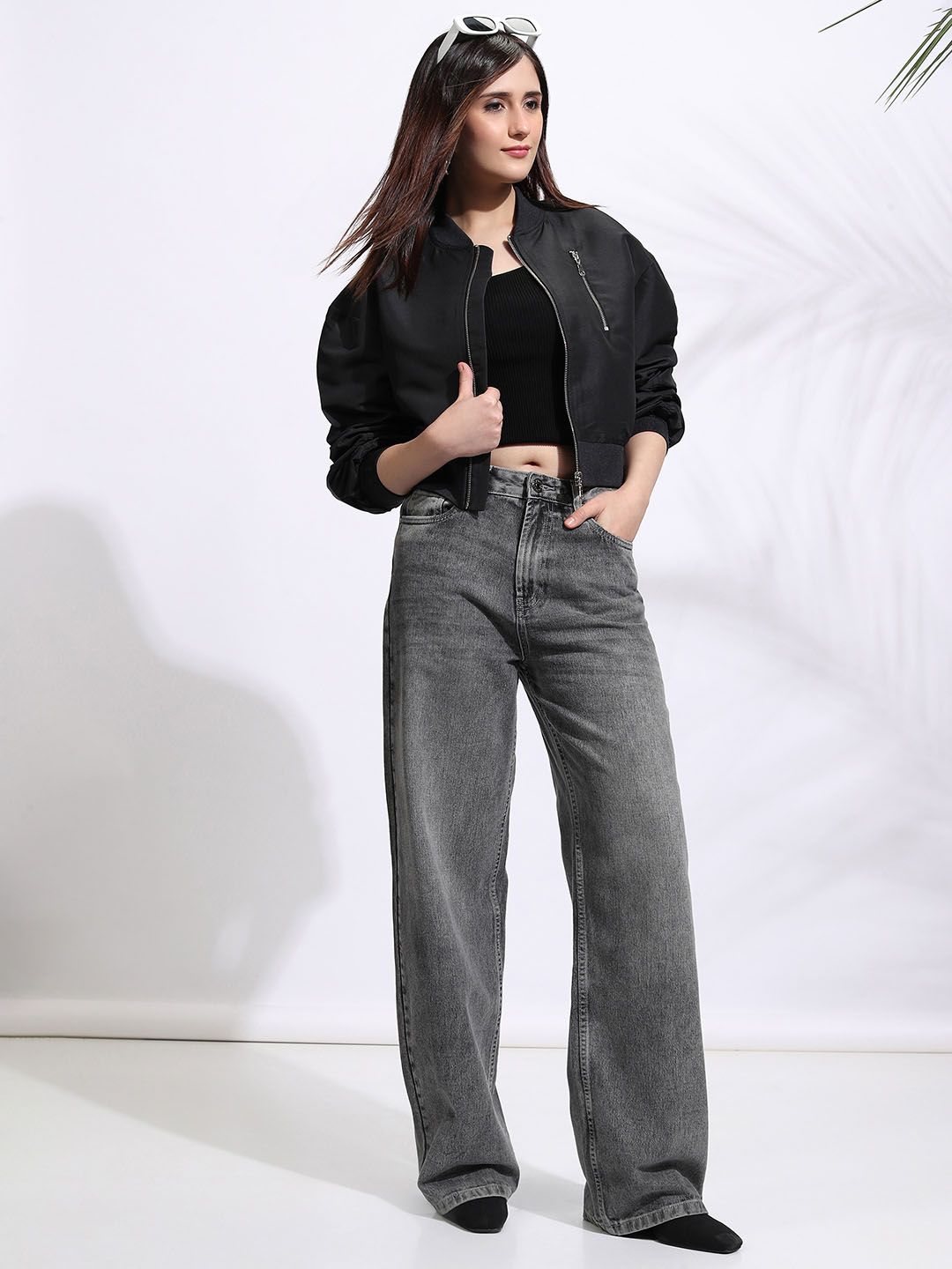 Tokyo Talkies Women Stand Collar Solid Casual Biker Jacket
