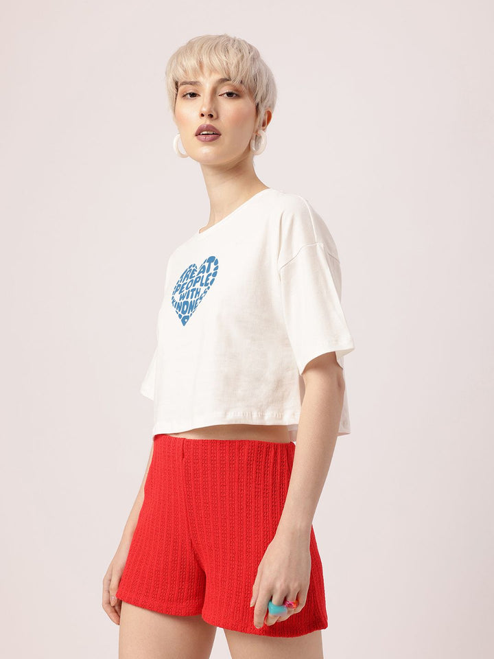 DressBerry Grunge Look, Kind Heart Printed Boxy Crop T-shirt